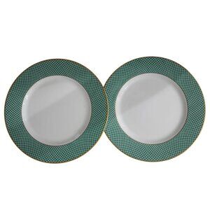 Vintage Block Spal Portugal Green Fields 1980 Bread Plate Green with Gold Band